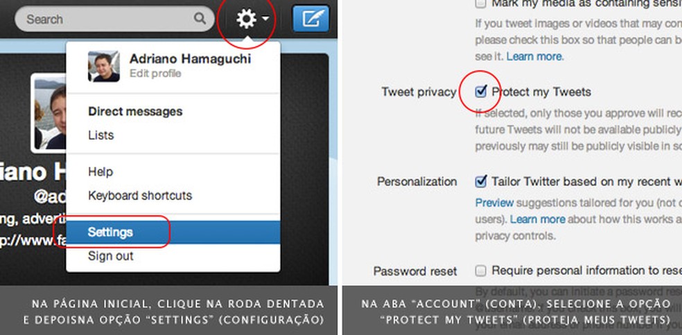 Imagem da interface de configuração do Twitter para controlar a privacidade do seu perfil (Foto: Adriano Hamaguchi) — Foto: TechTudo