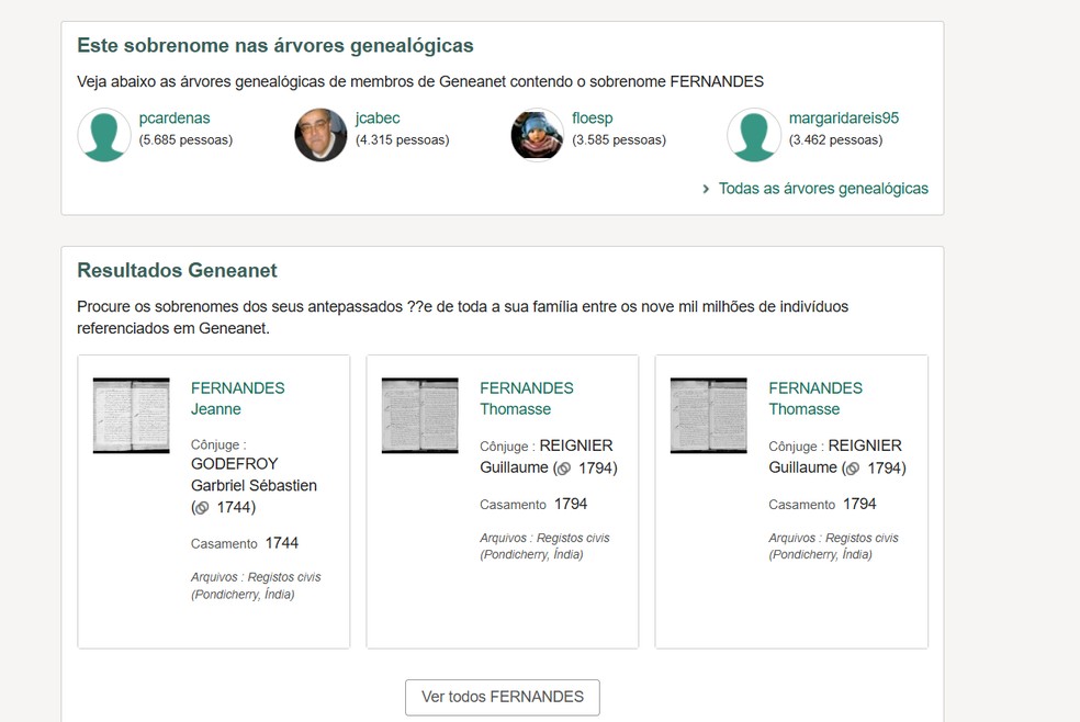 Usuário pode descobrir árvore genealógica online pelo site Geneanet — Foto: Reprodução/Rodrigo Fernandes