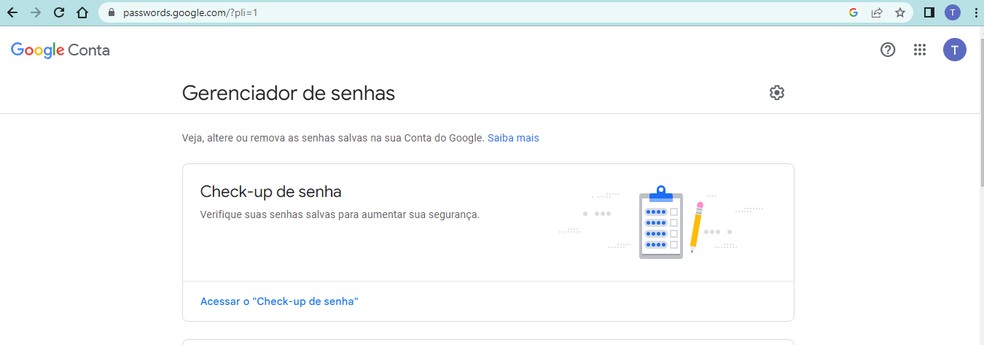Visite o Gerenciador de Senhas (passwords.google.com) — Foto: Reprodução/TechTudo