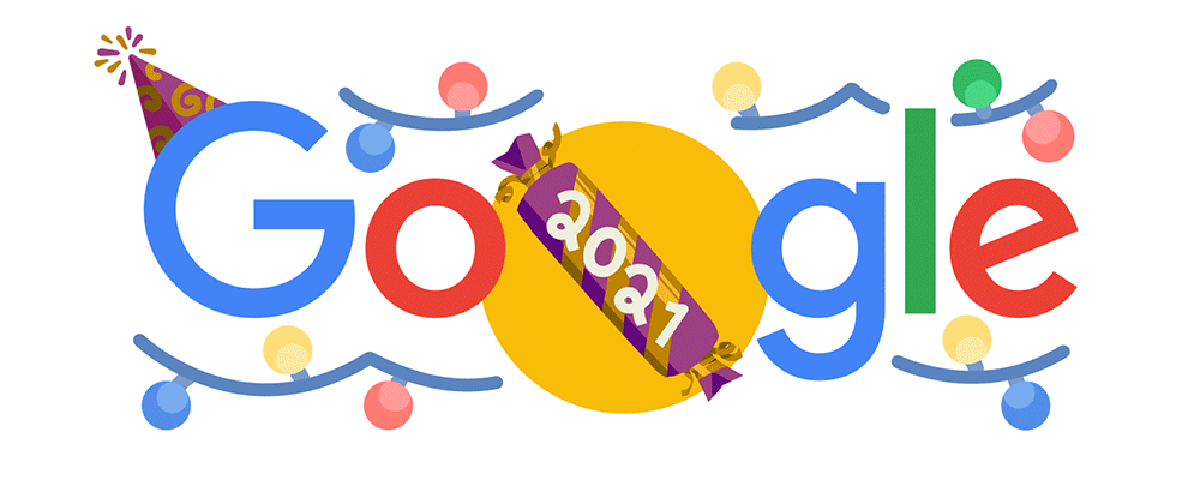 Google celebra véspera de ano novo com um doodle animado colorida bonito