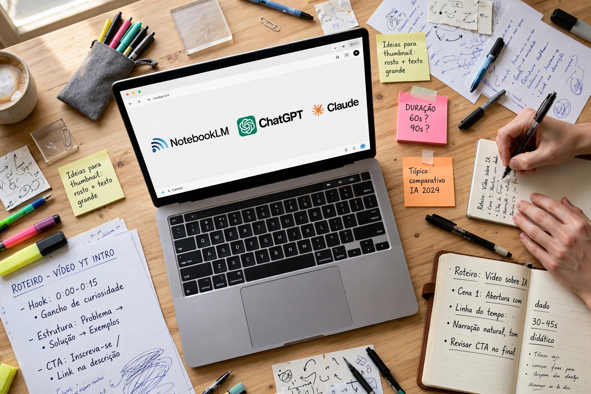 Melhor IA para criar roteiros: testamos Gemini Notebook, ChatGPT e Claude