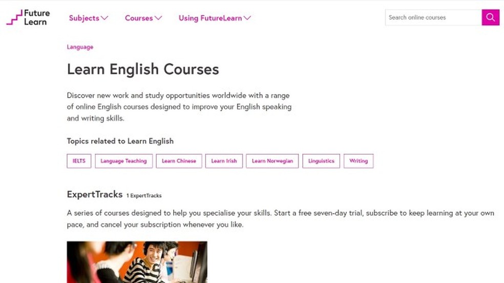 Future Learn é um site em inglês com ampla variedade de cursos online sobre o idioma — Foto: Reprodução/Thaisi Carvalho