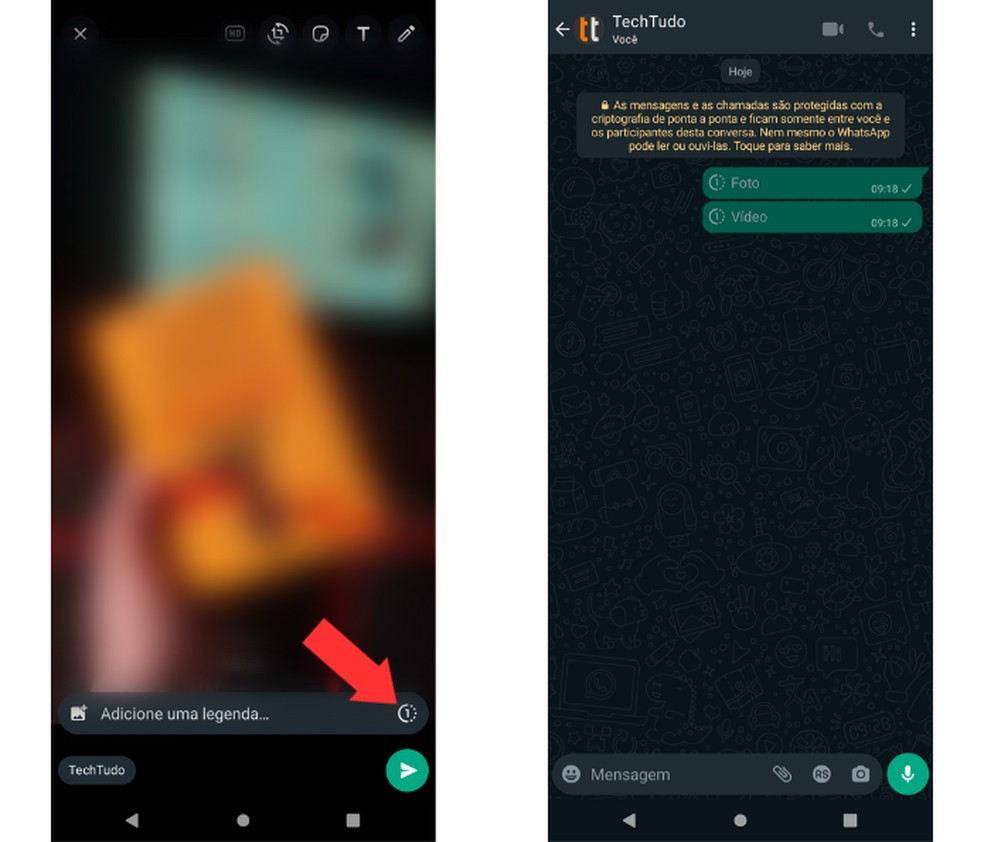 Enviando arquivos com visualização única no WhatsApp — Foto: Reprodução/Mariana Tralback
