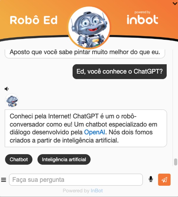 Ed - Robô com Inteligência Artificial no site do Conpet para