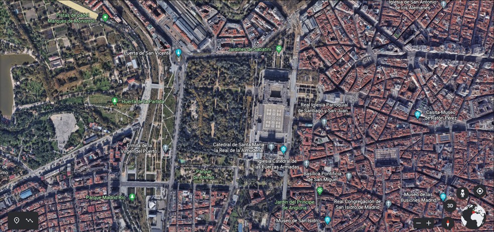 Google Earth em tempo real funciona em navegadores, mostrando detalhes de ruas e cidades — Foto: Reprodução/Rodrigo Fernandes