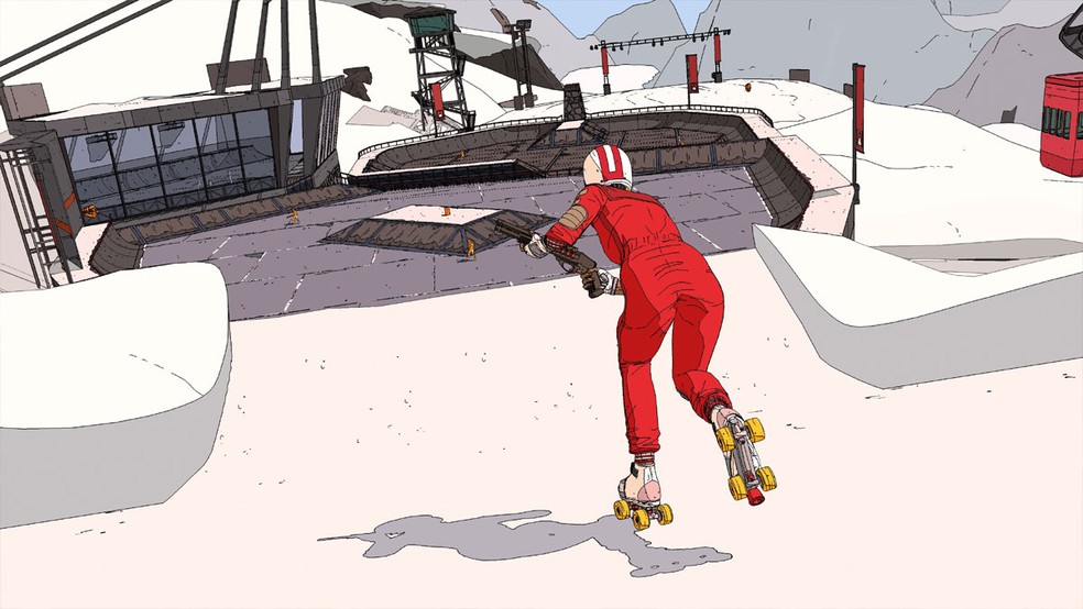 Rollerdrome é um esporte radical violento que mistura patins, manobras e tiroteios — Foto: Reprodução/Microsoft Store