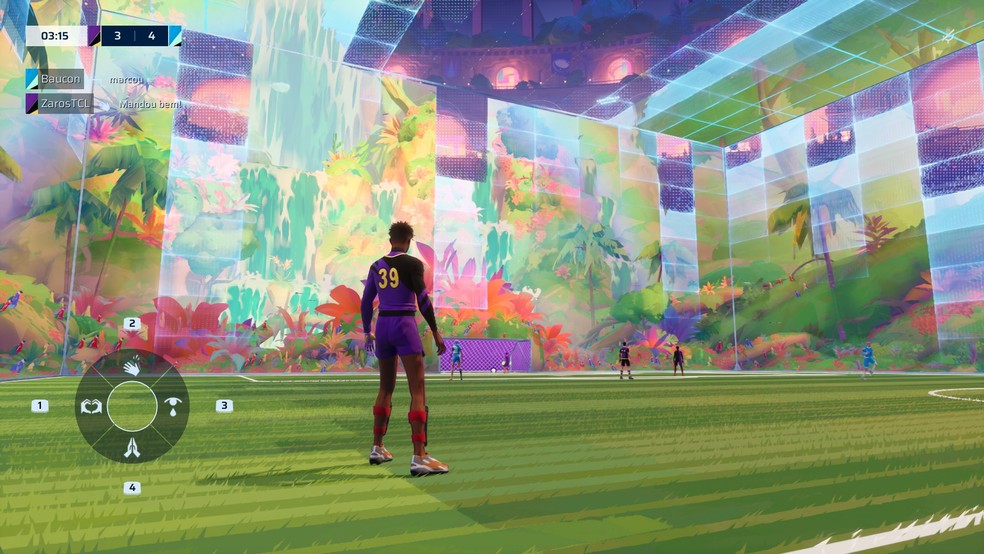 As partidas de Rematch acontecem em domos tecnológicos, apresentando diferentes paisagens durante a jogatina — Foto: Reprodução/Bruno Magalhães