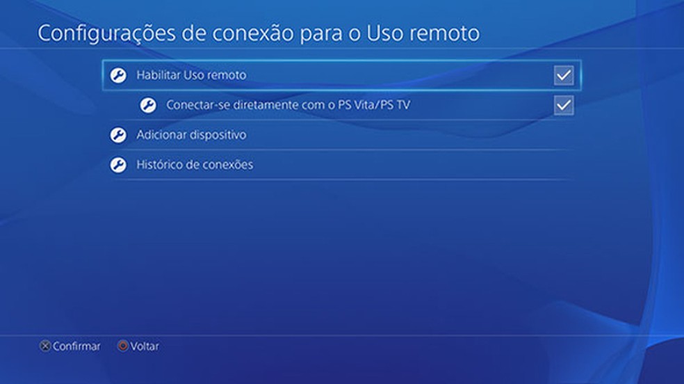 Habilite o Uso remoto no PlayStation 4 para poder usar o Remote Play em outras plataformas — Foto: Reprodução/PlayStation