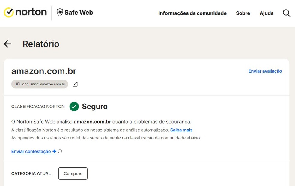 Norton Safe Web é uma plataforma gratuita que verifica links suspeitos — Foto: Reprodução/NortonSafeWeb