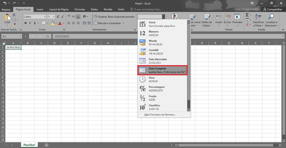 Como colocar dia da semana no Excel