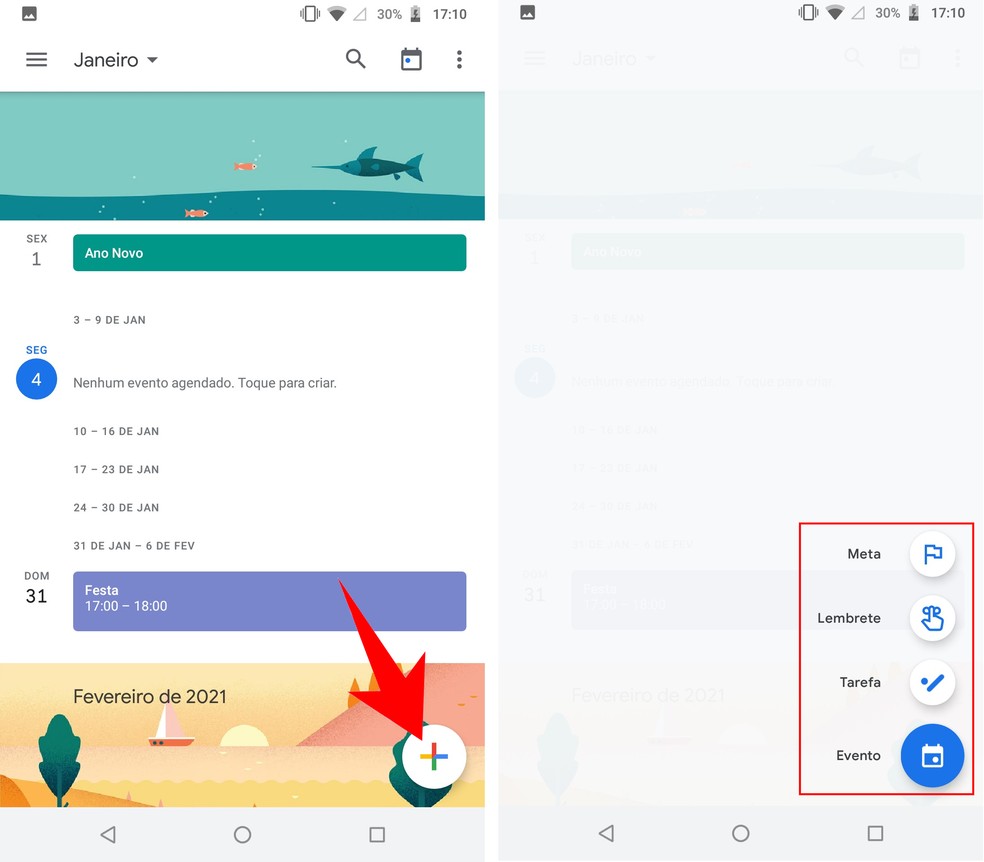 Atalho permite criar eventos e tarefas rapidamente no Google Agenda — Foto: Reprodução/Rodrigo Fernandes