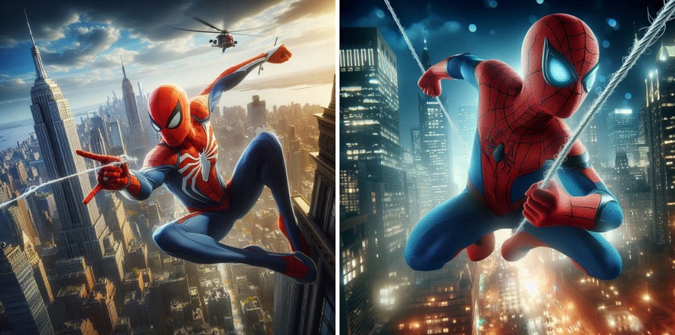 Imagens do Homem Aranha feitas pelo Copilot — Foto: Reprodução/Copilot