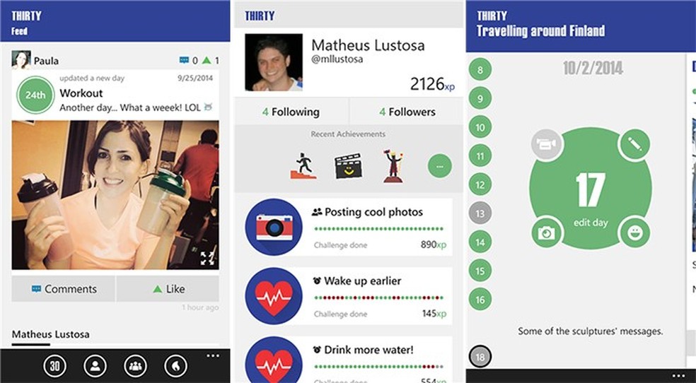 Thirty é uma rede social para Windows Phone onde usuários pode compartilhar desafios (Foto: Divulgação/Windows Phone Store) — Foto: TechTudo