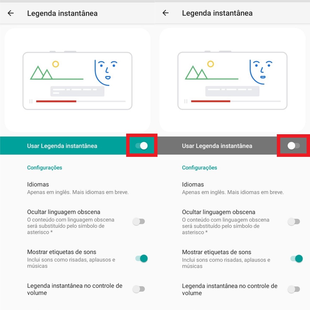 Como tirar a legenda instantânea do celular Android