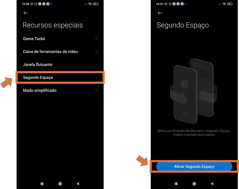 Recurso de Segundo Espaço da Xiaomi oferece um espaço privado para apps de trabalho — Foto: Reprodução/Danilo Dias