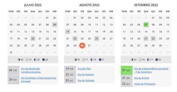 Feriados de outubro de 2022: veja sites de calendário para conferir