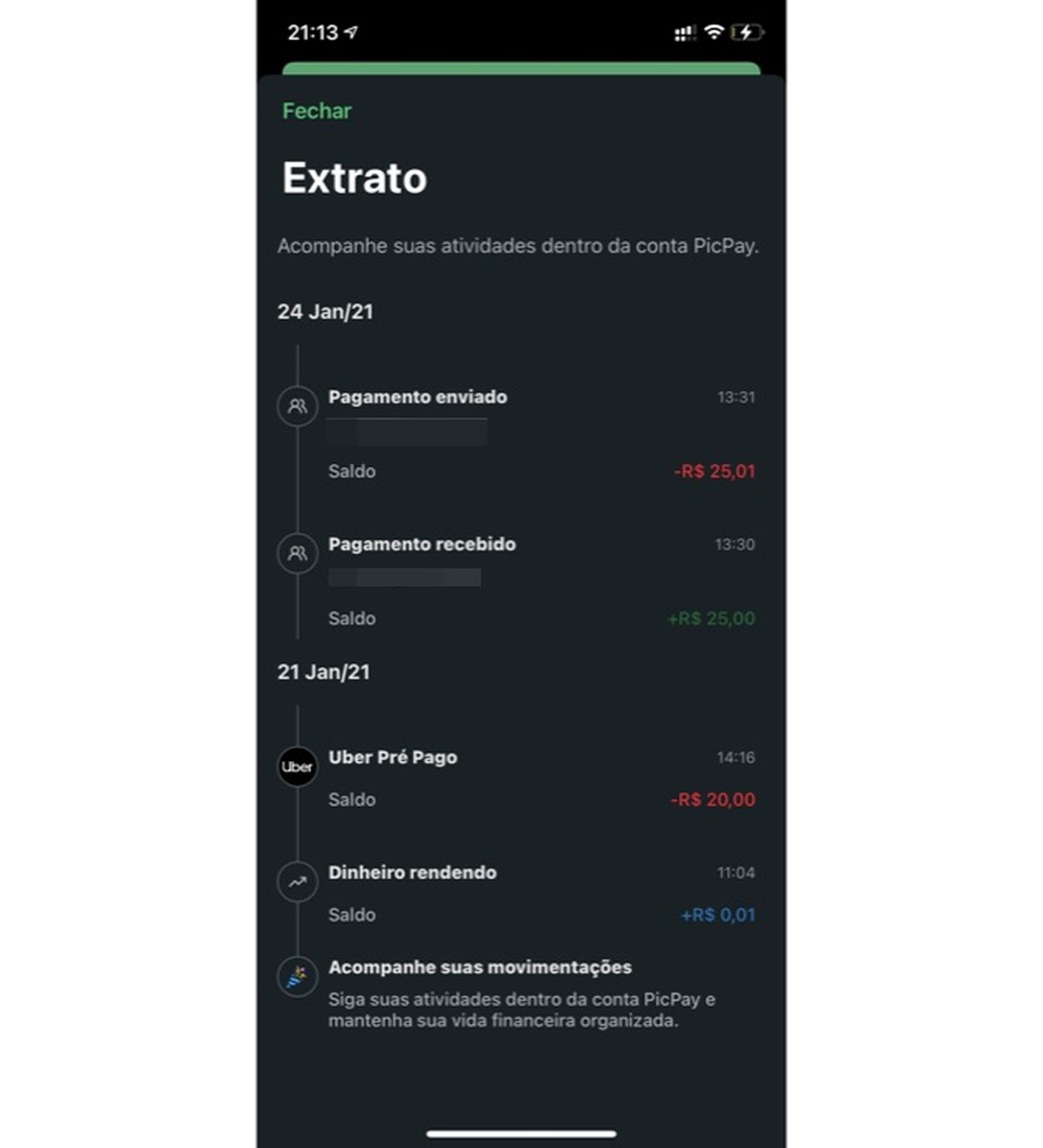 Como acessar o extrato do PicPay