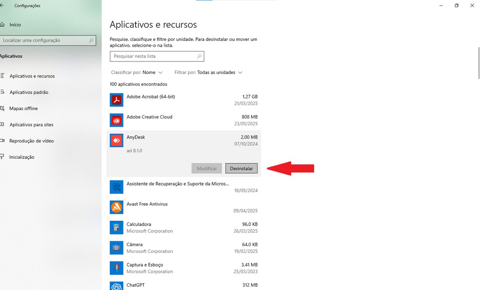 É possível desinstalar o AnyDesk rapidamente através das configurações de aplicativos do dispositivo — Foto: Reprodução/Gabriel Pereira