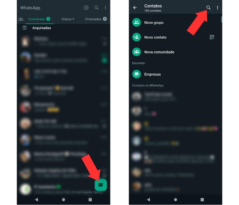 Com a "lupa" do WhatsApp, é possível localizar contatos salvos e não salvos  — Foto: Reprodução/Mariana Tralback 