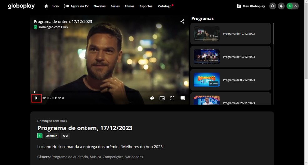 Assista ao Melhores do Ano 2023 gratuitamente pelo site do Globoplay — Foto: Reprodução/Gabriel Pereira