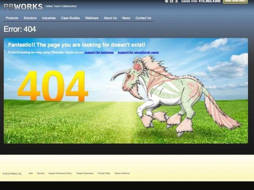 Página de erro 404 da PBWorks (Foto: Reprodução/BusinessInsider) — Foto: TechTudo