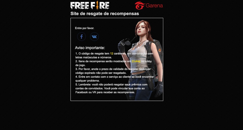 Rewards Redemption Site Garena: como resgatar o código Free Fire - Free Fire  Club
