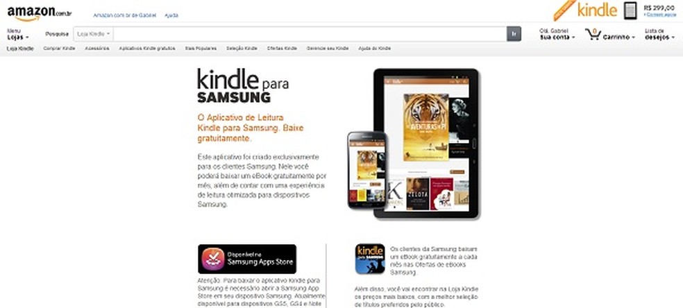 Aplicativo foi redimensionado para aparelhos da Samsung (Foto: Reproduçao/Kindle — Foto: TechTudo