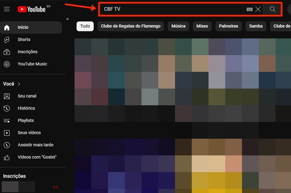 Após abrir o YouTube, público deve buscar por "CBF TV" para encontrar o canal que exibirá a cerimônia de hoje ao vivo e online — Foto: Reprodução/Gabriela Andrade