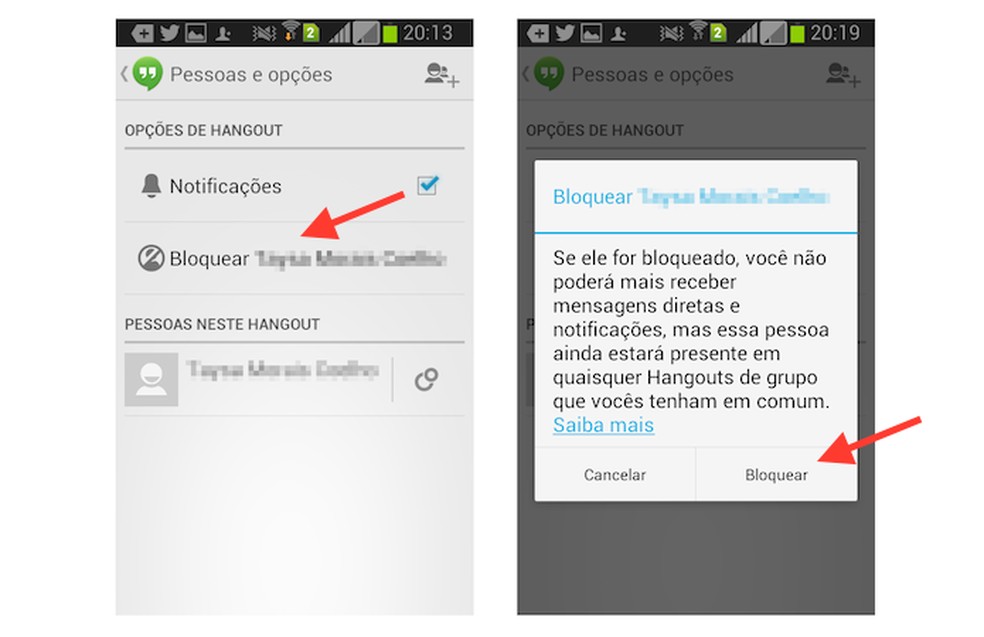 Bloqueando um contato no Hangouts através do aplicativo para Android (Foto: Reprodução/Marvin Costa) — Foto: TechTudo