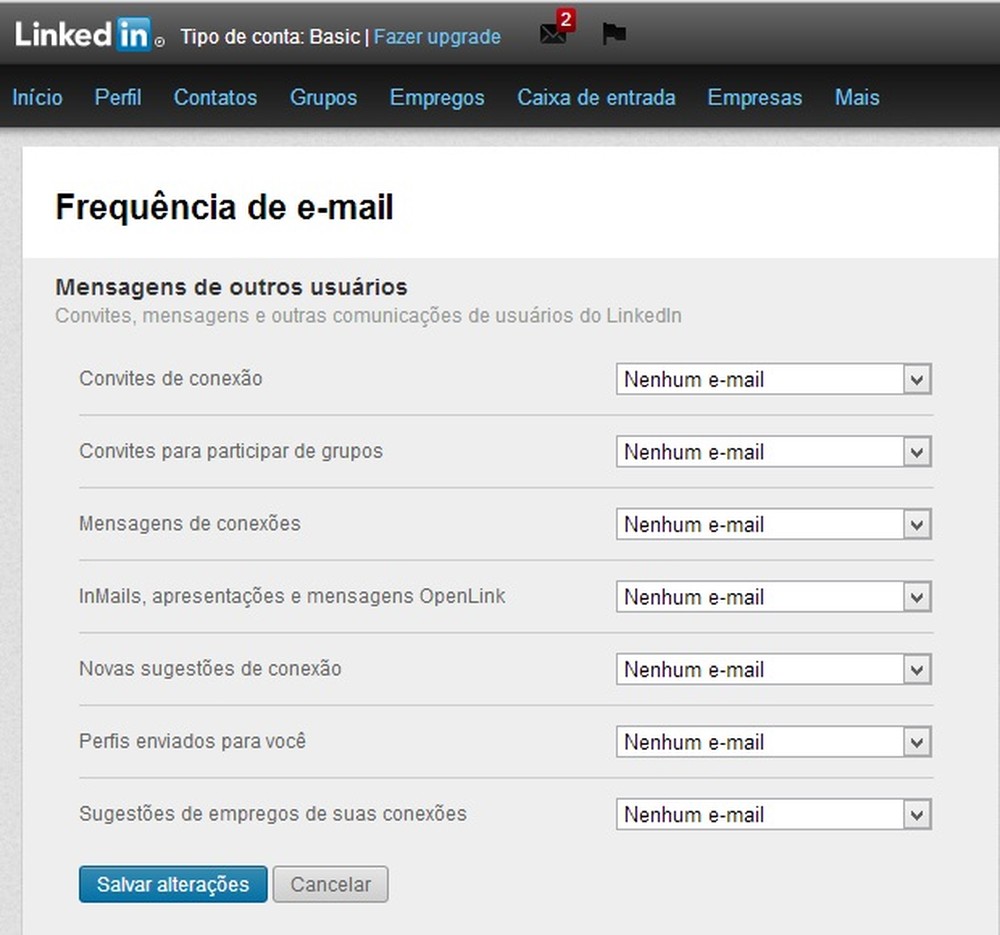 Como parar de receber emails com notificações do LinkedIn