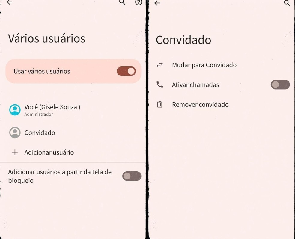 Modo Convidado no Android permite a inserção de novos usuários no dispositivo e não existe no iPhone — Foto: Reprodução/Gisele Souza