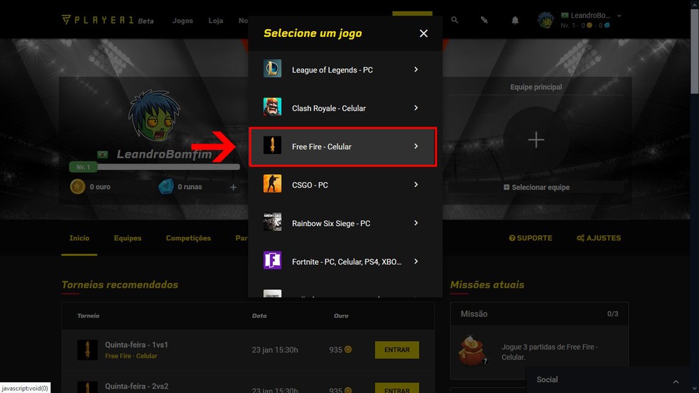 Player 1: como fazer login e entrar em torneios na plataforma da Globo
