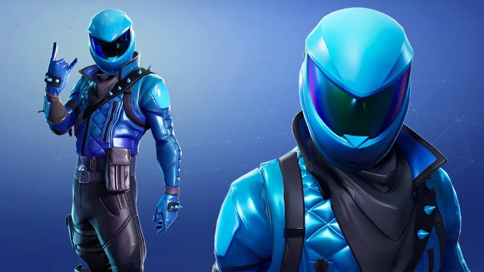 Honor Guard em seu traje punk azul com capacete de viseira camaleão, inspirado na parceria entre Epic Games e Huawei no Fortnite — Foto: Reprodução/Dexerto