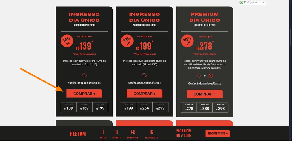 Clique em 'Comprar +' — Foto: Reprodução/Róbson Martins