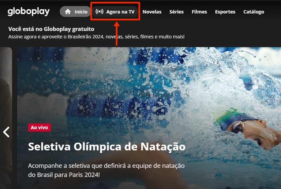 No Globoplay, espectador deve entrar na aba "Agora na TV" que permite assistir ao jogo do Palmeiras hoje — Foto: Reprodução/Gabriela Andrade