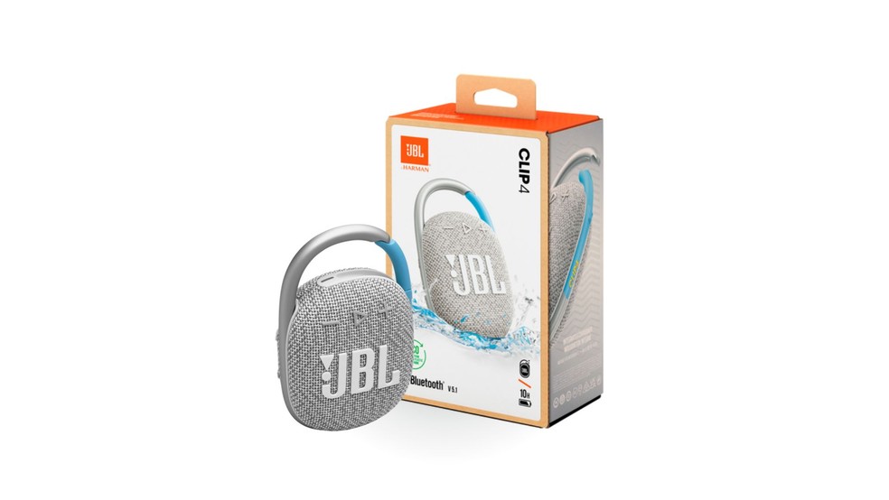 A JBL Clip 4 Eco acompanha um cabo USB-C para carregamento — Foto: Divulgação/JBL