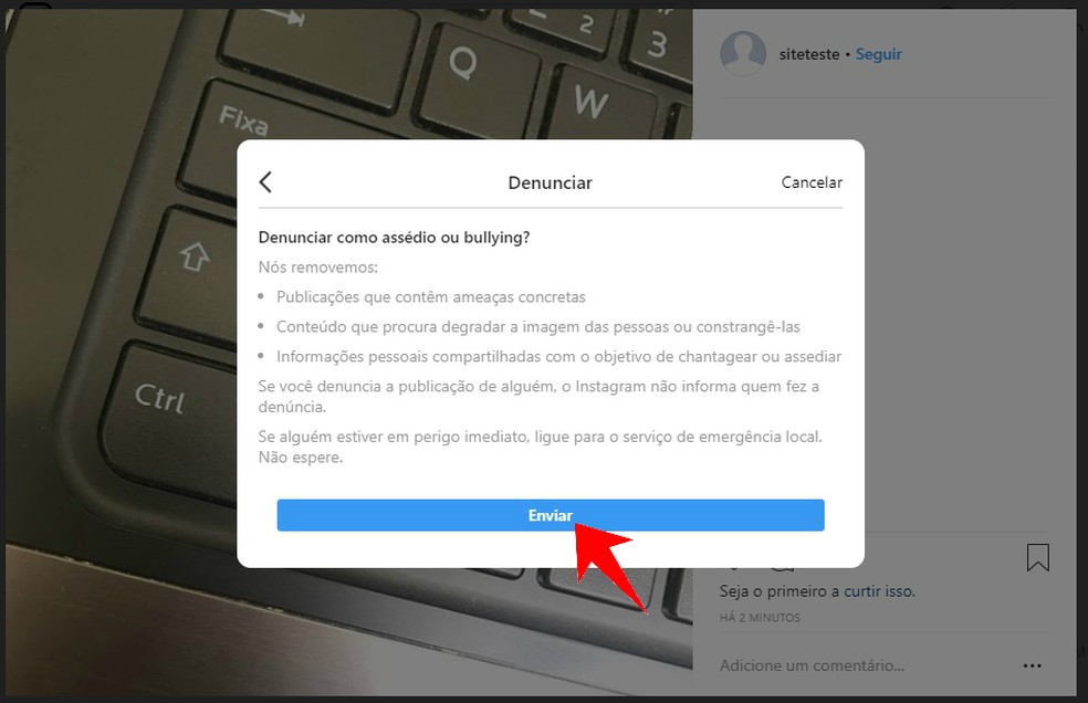 Como denunciar abuso ou spam no Instagram pelo computador