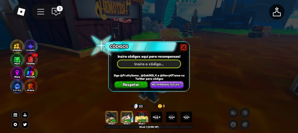 Como resgatar códigos em All Star Tower Defense X — Foto: Reprodução/Róbson Martins