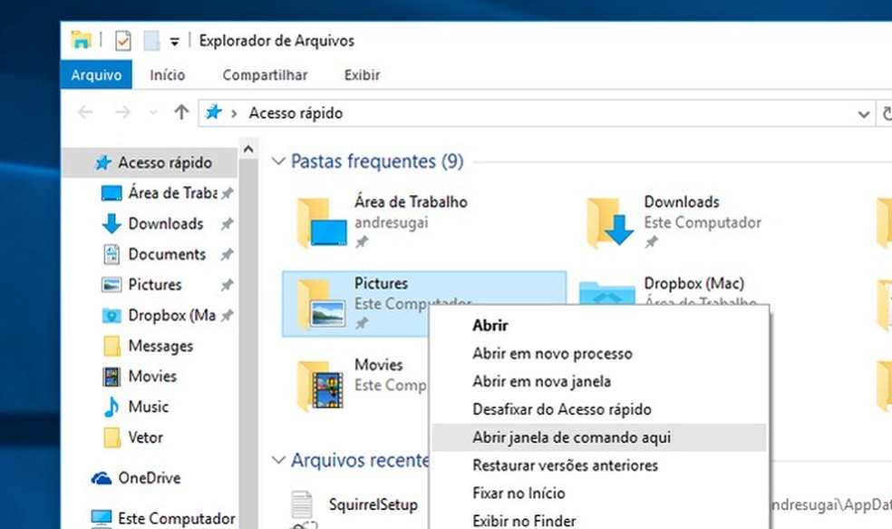 Apresentar 'Abrir janela de Comando aqui' no Explorer do Windows 10 e  executar como Administrador