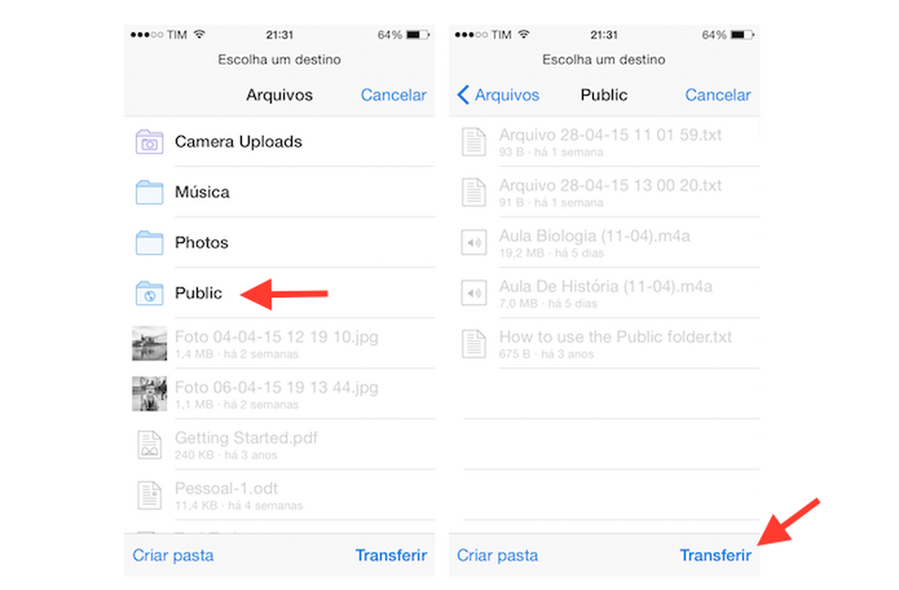 Transferindo um arquivo de uma pasta para outro no Dropbox para iOS (Foto: Reprodução/Marvin Costa) — Foto: TechTudo