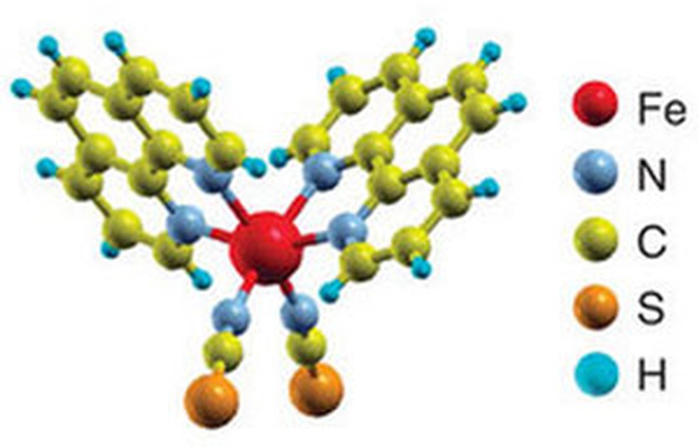 Esquema mostra o átomo de ferro, no centro, protegido pela molécula orgânica (Foto: Reprodução) — Foto: TechTudo