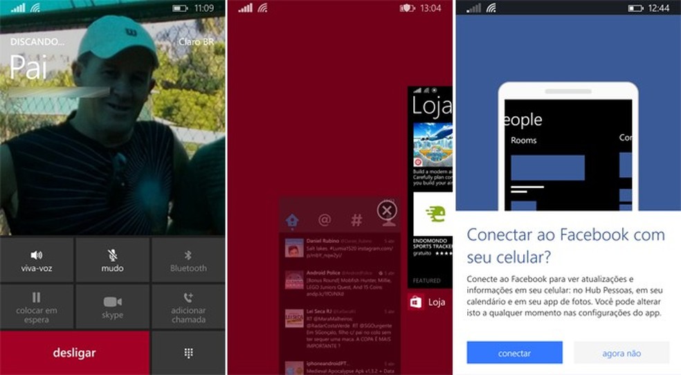 Windows Phone também teve mudanças na tela de discagem, gerenciador de tarefas e integração com o Facebook (Foto: Reprodução/Elson de Souza) — Foto: TechTudo