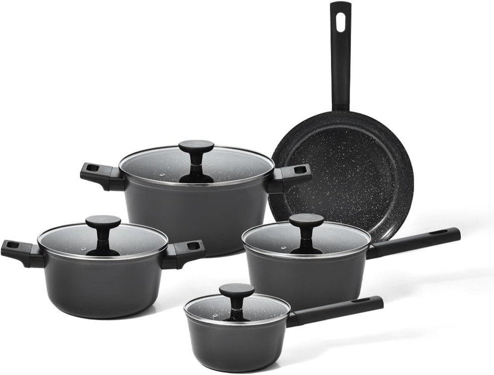 Jogo Panelas Antiaderente Ultra Ceramic 5 Peças para Fogão por Indução — Foto: Divulgação/Oikos