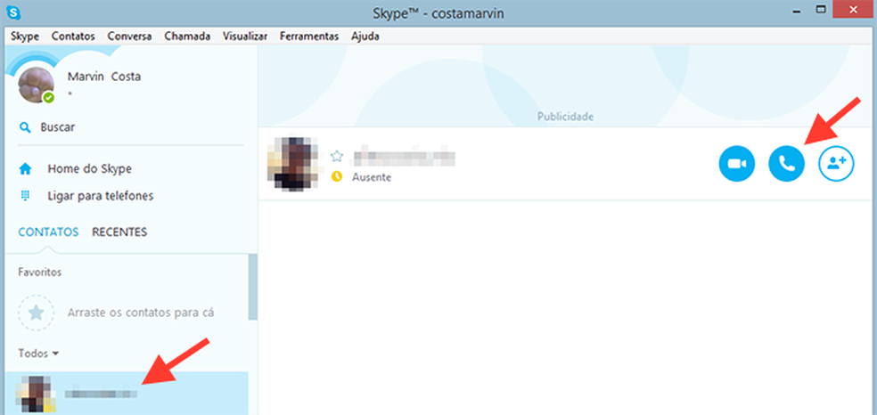 Iniciando uma ligação gratuita no Skype para Windows (Foto: Reprodução/Marvin Costa) — Foto: TechTudo
