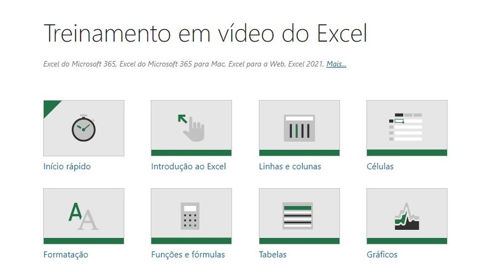Site da Microsoft oferece curso gratuito de Excel — Foto: Reprodução/Thaisi Carvalho
