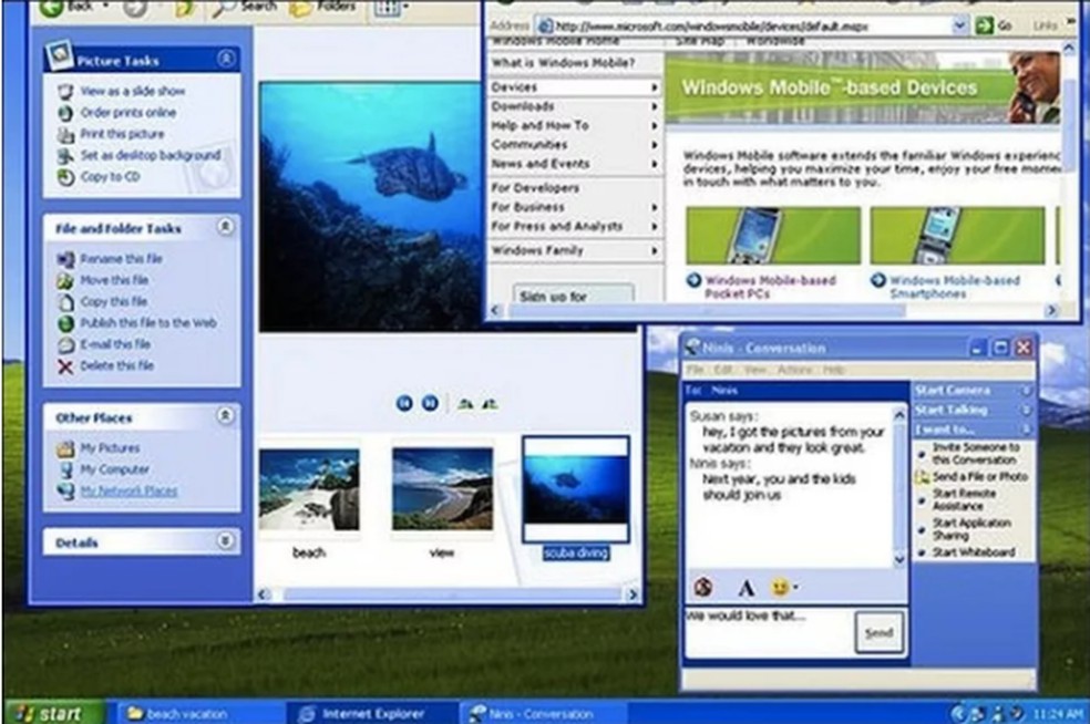 Windows XP foi disponibilizado em 25 idiomas e o software virou um dos produtos mais vendidos da Microsoft — Foto: Reprodução/BBC.co.uk