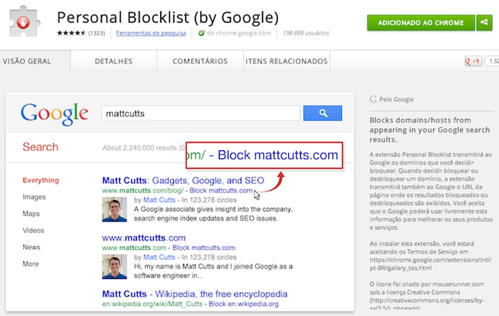Como bloquear um site dos resultados de busca do Google no Chrome