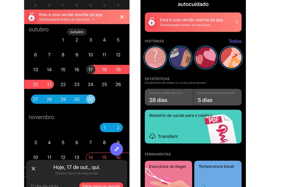 Acompanhe seu ciclo menstrual no app Clover