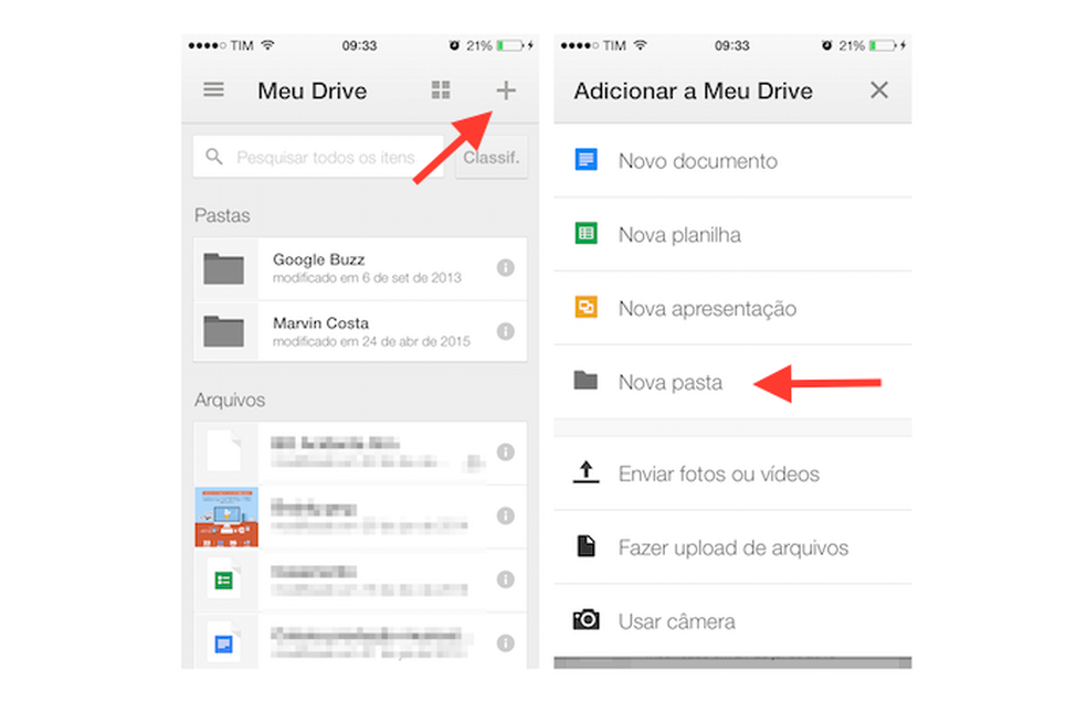 Como criar uma pasta e organizar arquivos no Google Drive do celular?