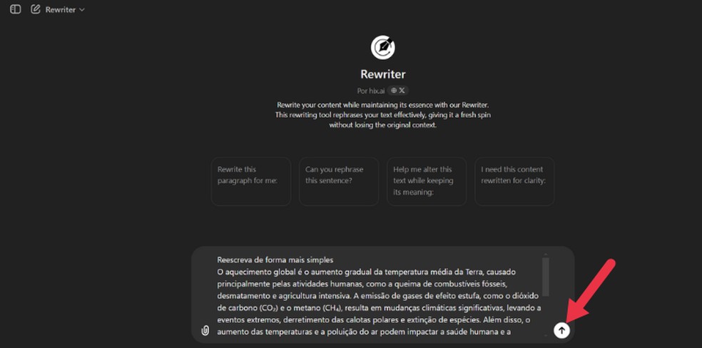 Como reescrever texto no ChatGPT usando a ferramenta Rewriter
